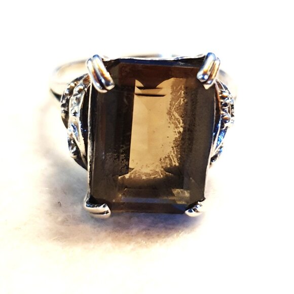 One-of-a-Kind Vintage Art Deco Smoky Quartz 925 Sterling Silver Cocktail Ring - Picture 1 of 15